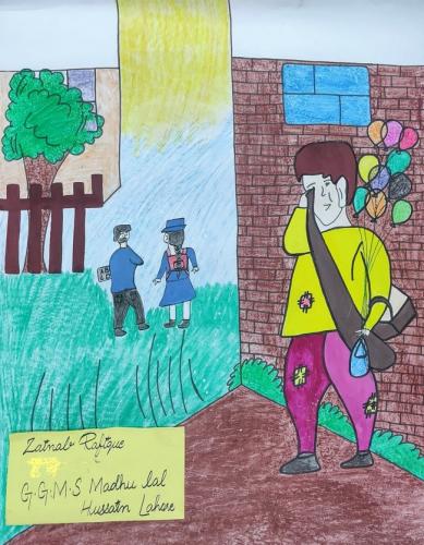 Winner of poster competition from GGES Madhulal Hussain school on Day against child labor